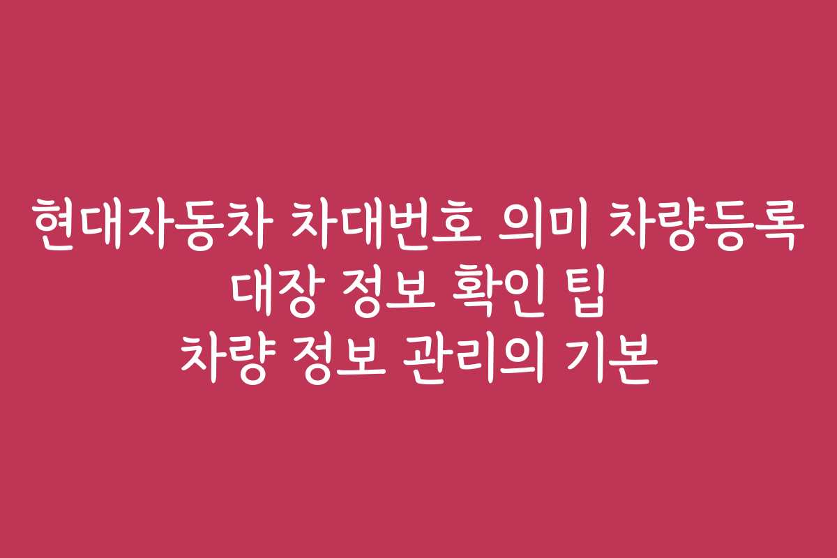 현대자동차 차대번호 의미 차량등록 대장 정보 확인 팁 차량 정보 관리의 기본