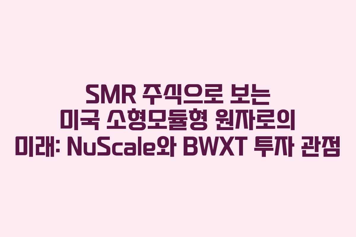 SMR 주식으로 보는 미국 소형모듈형 원자로의 미래: NuScale와 BWXT 투자 관점