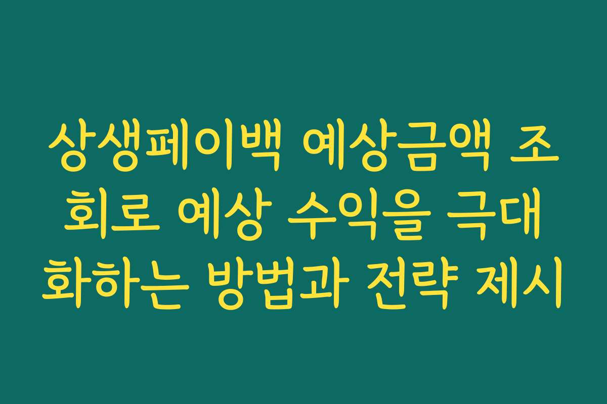 상생페이백 예상금액 조회로 예상 수익을 극대화하는 방법과 전략 제시