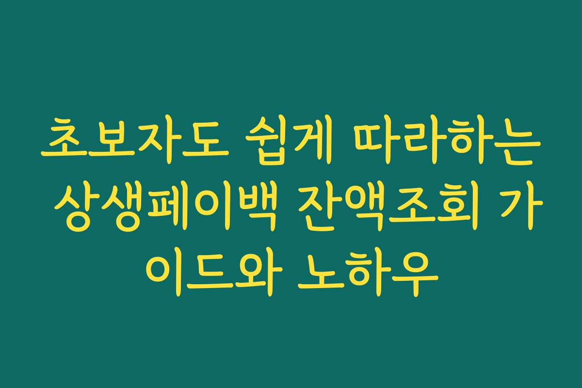 초보자도 쉽게 따라하는 상생페이백 잔액조회 가이드와 노하우