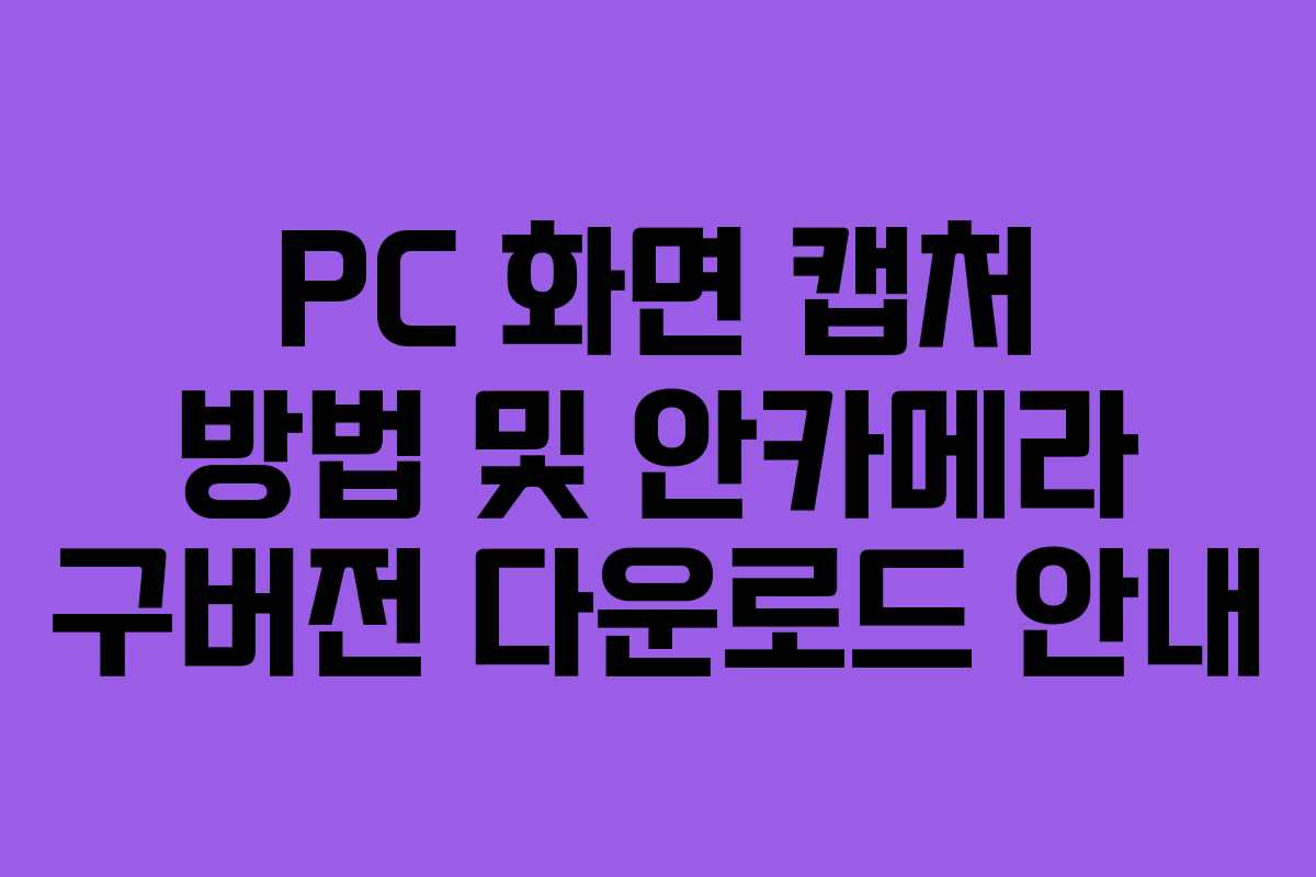 PC 화면 캡처 방법 및 안카메라 구버전 다운로드 안내
