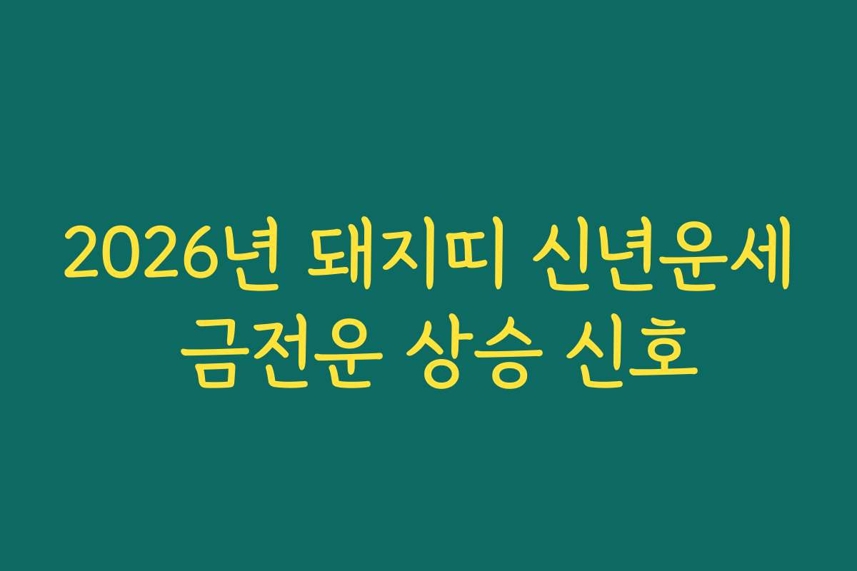 2026년 돼지띠 신년운세 금전운 상승 신호