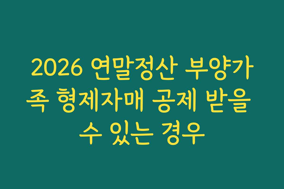 2026 연말정산 부양가족 형제자매 공제 받을 수 있는 경우