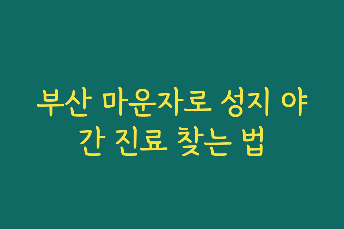 부산 마운자로 성지 야간 진료 찾는 법