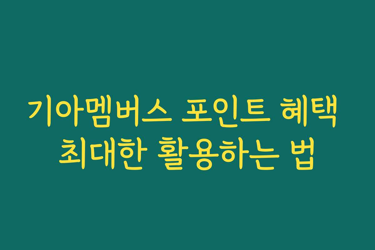 기아멤버스 포인트 혜택 최대한 활용하는 법