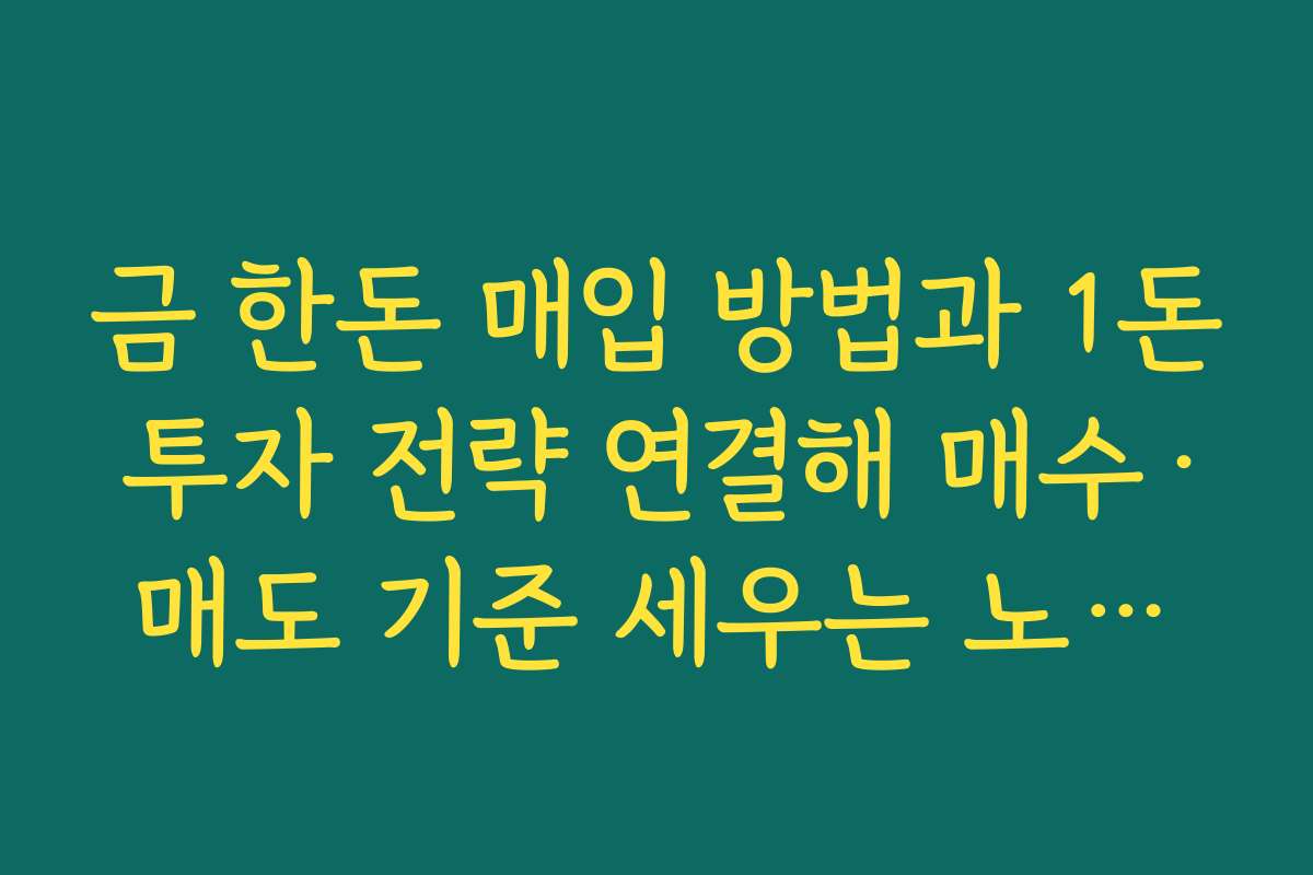 금 한돈 매입 방법과 1돈 투자 전략 연결해 매수·매도 기준 세우는 노하우