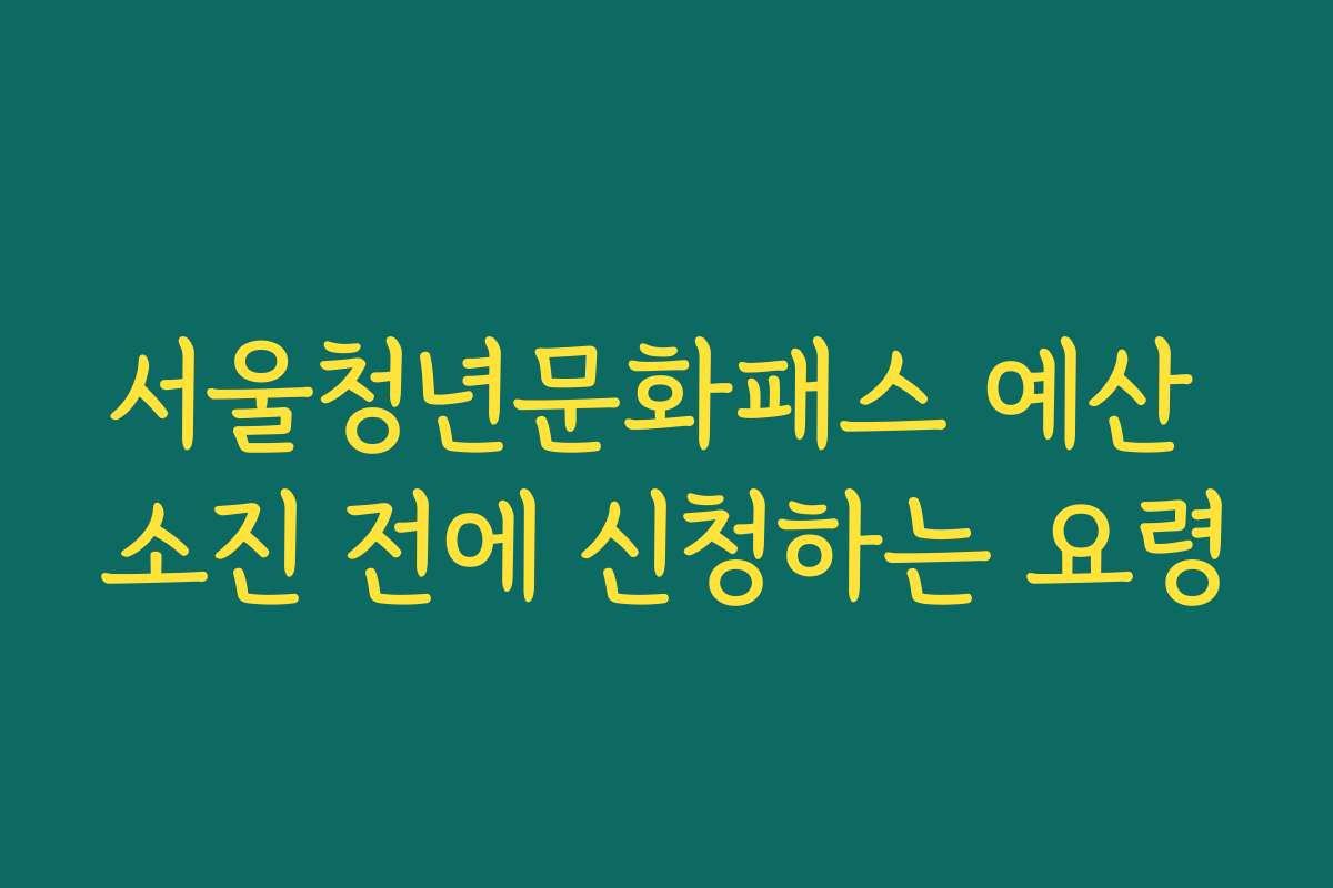서울청년문화패스 예산 소진 전에 신청하는 요령