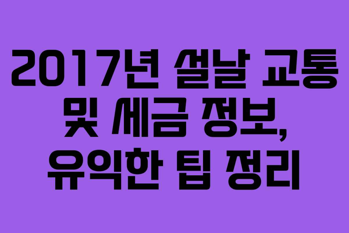 2017년 설날 교통 및 세금 정보, 유익한 팁 정리