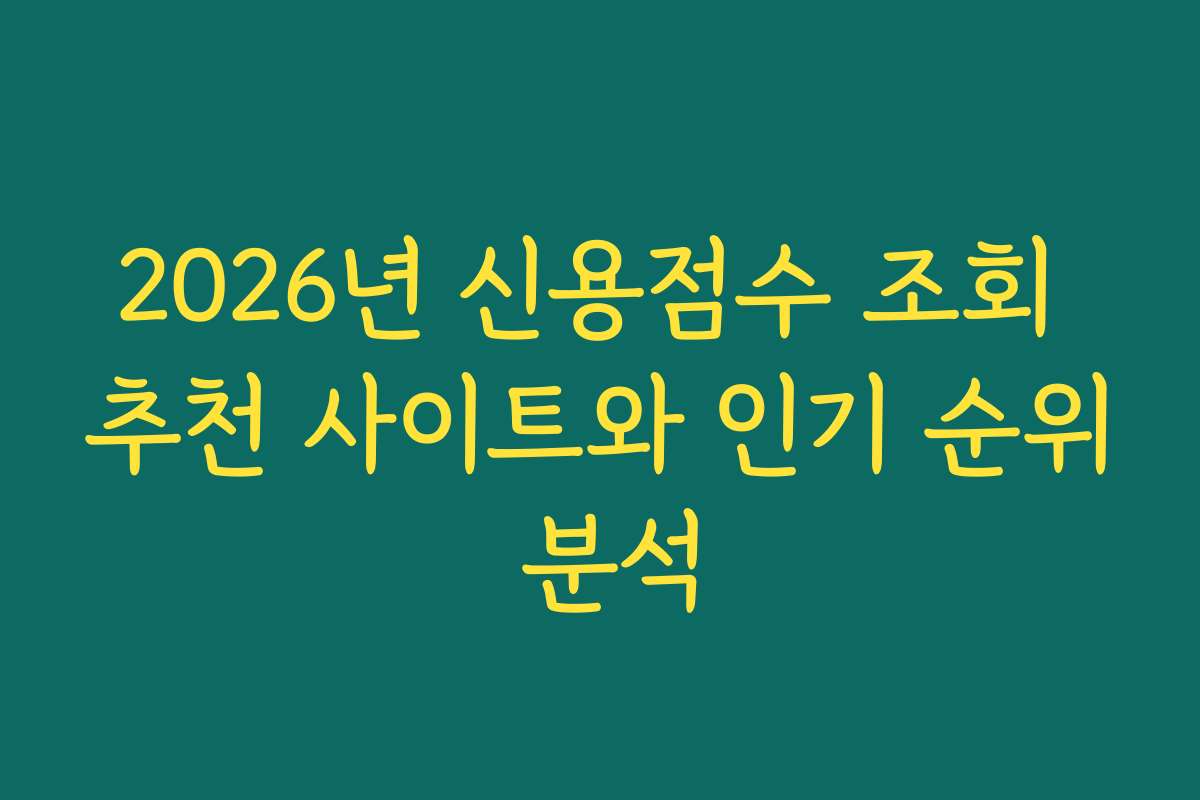 2026년 신용점수 조회 추천 사이트와 인기 순위 분석