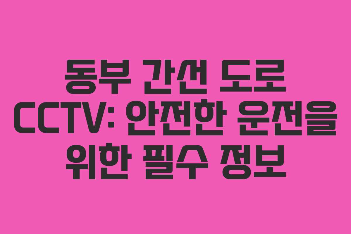 동부 간선 도로 CCTV: 안전한 운전을 위한 필수 정보