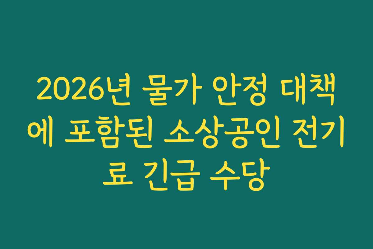 2026년 물가 안정 대책에 포함된 소상공인 전기료 긴급 수당