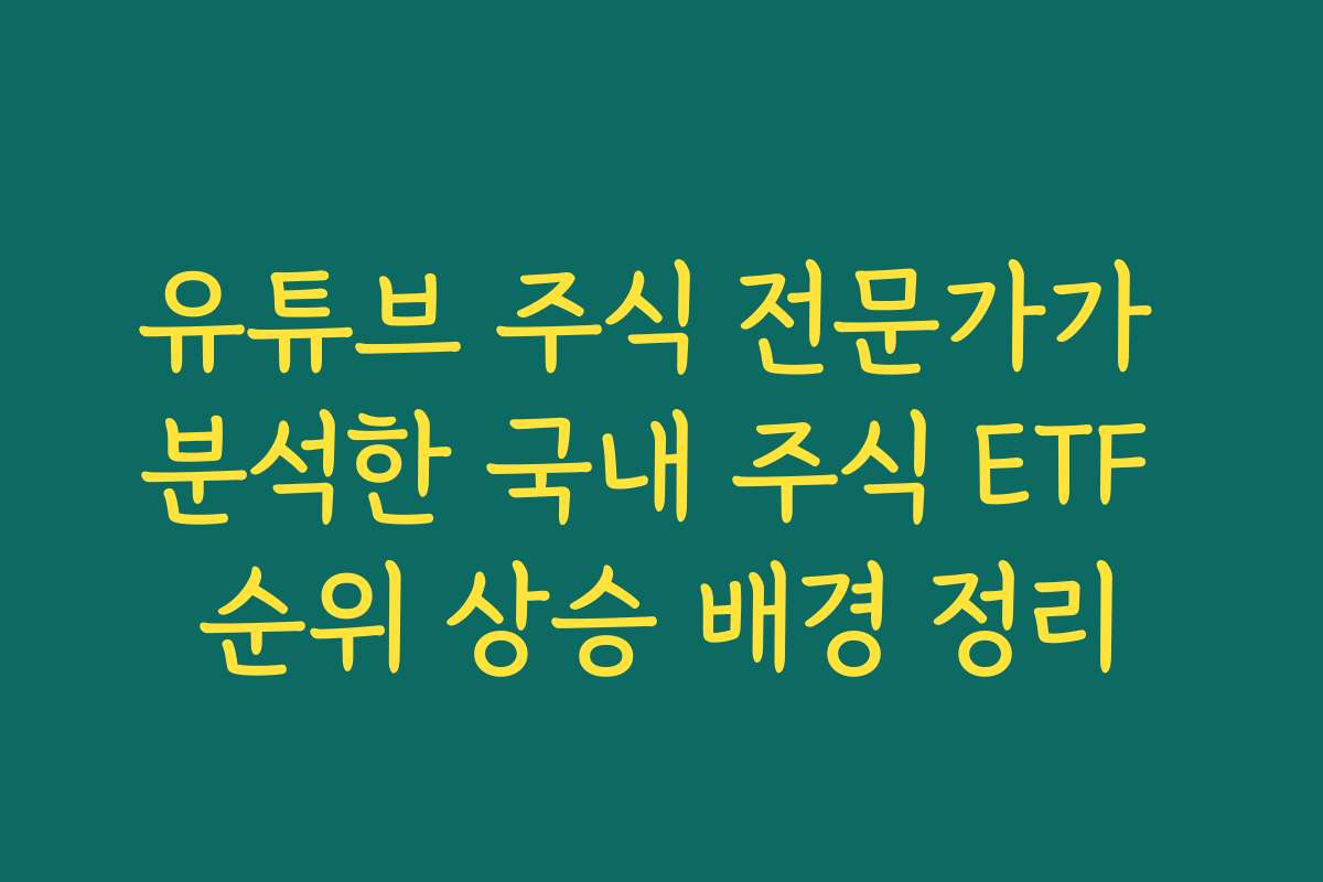 유튜브 주식 전문가가 분석한 국내 주식 ETF 순위 상승 배경 정리