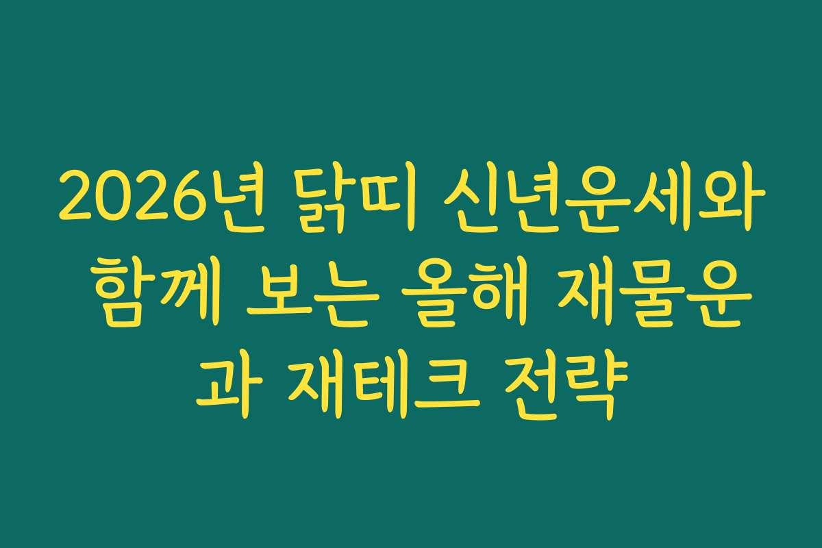 2026년 닭띠 신년운세와 함께 보는 올해 재물운과 재테크 전략