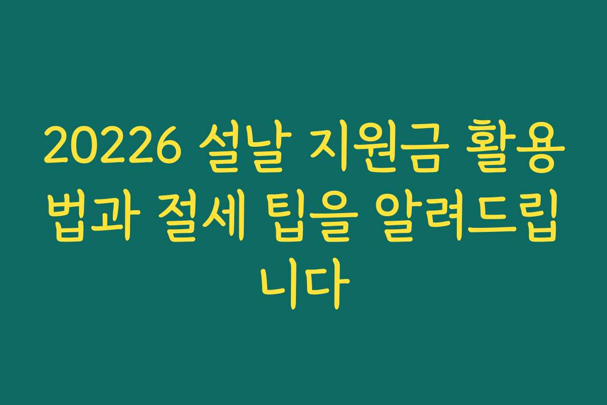 20226 설날 지원금 활용법과 절세 팁을 알려드립니다