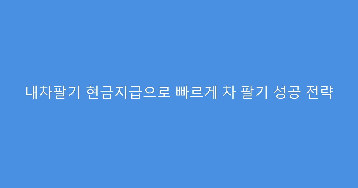 내차팔기 현금지급으로 빠르게 차 팔기 성공 전략