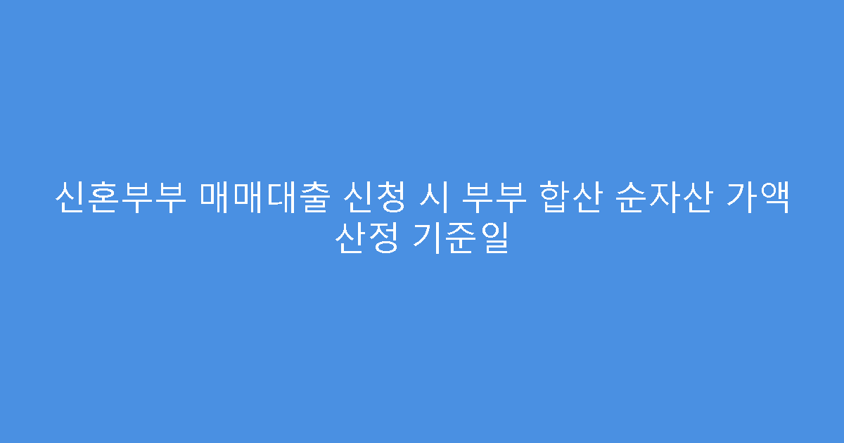 신혼부부 매매대출 신청 시 부부 합산 순자산 가액 산정 기준일