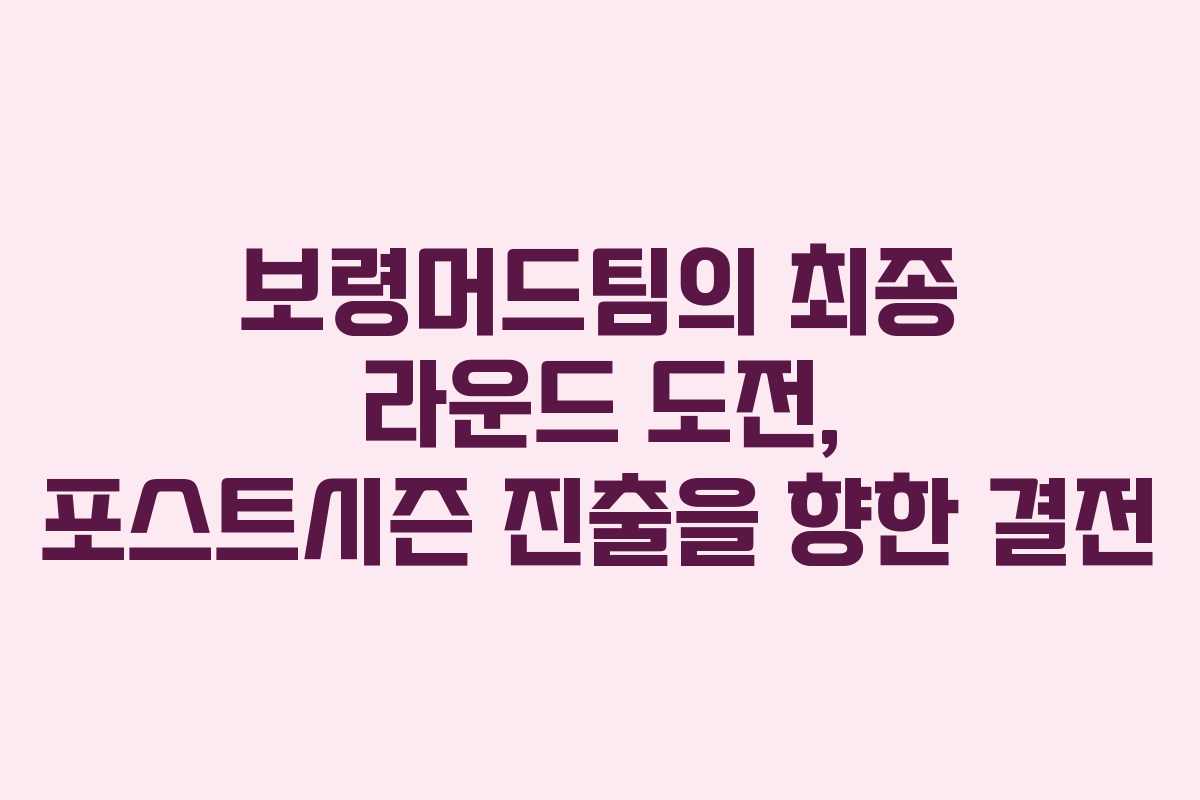 보령머드팀의 최종 라운드 도전, 포스트시즌 진출을 향한 결전