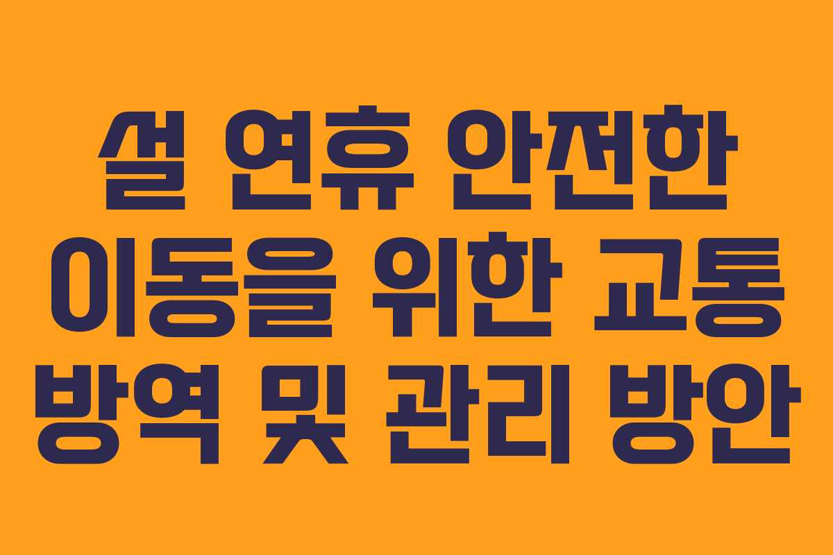 설 연휴 안전한 이동을 위한 교통 방역 및 관리 방안