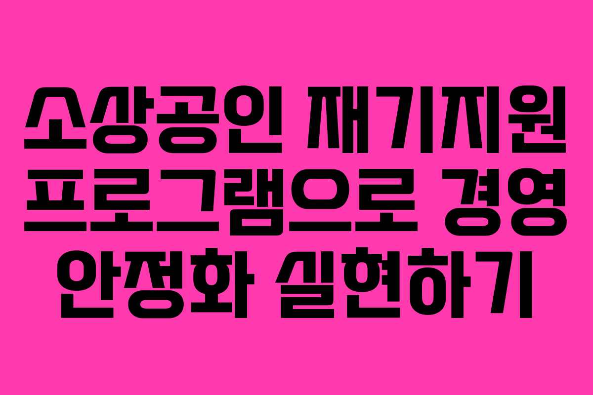 소상공인 재기지원 프로그램으로 경영 안정화 실현하기