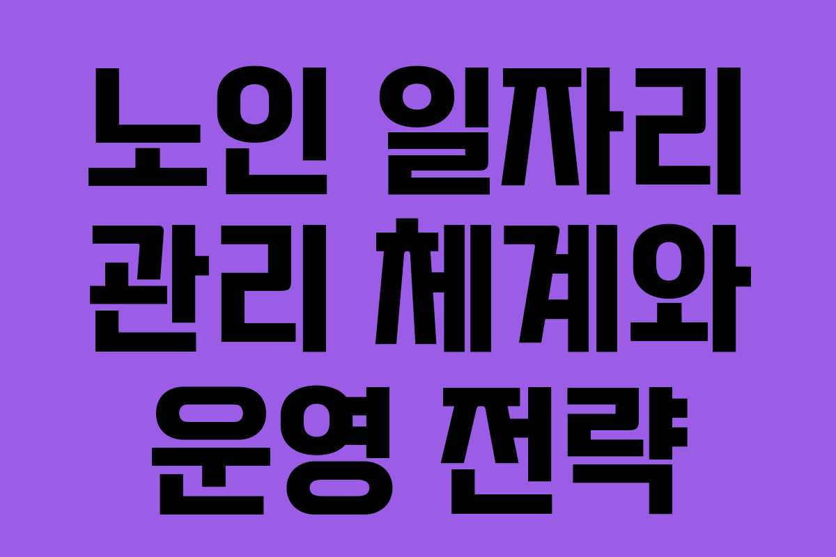 노인 일자리 관리 체계와 운영 전략