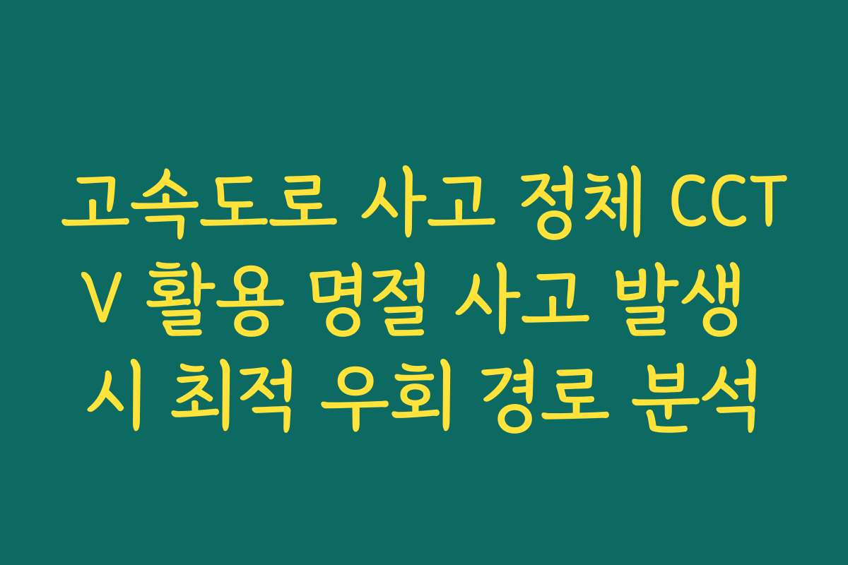 고속도로 사고 정체 CCTV 활용 명절 사고 발생 시 최적 우회 경로 분석