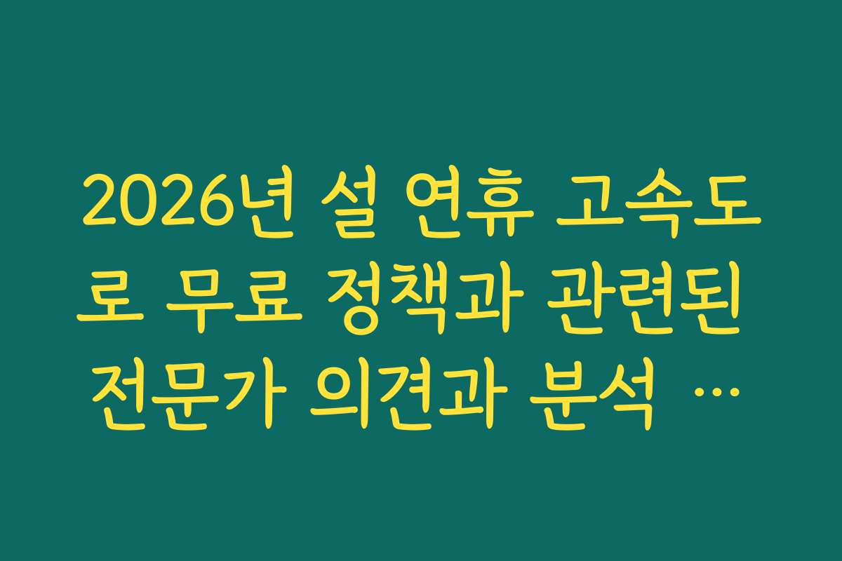 2026년 설 연휴 고속도로 무료 정책과 관련된 전문가 의견과 분석 보고서