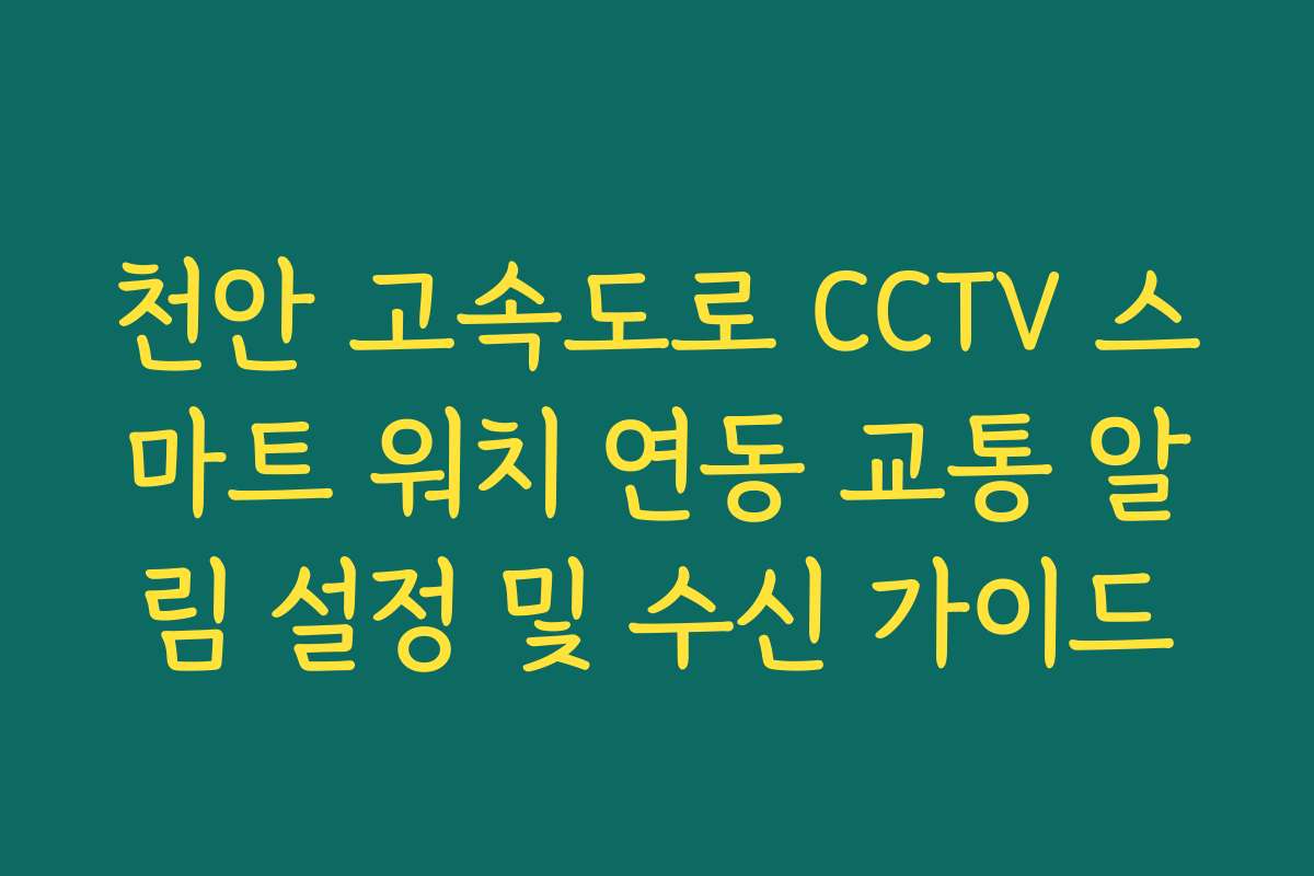 천안 고속도로 CCTV 스마트 워치 연동 교통 알림 설정 및 수신 가이드