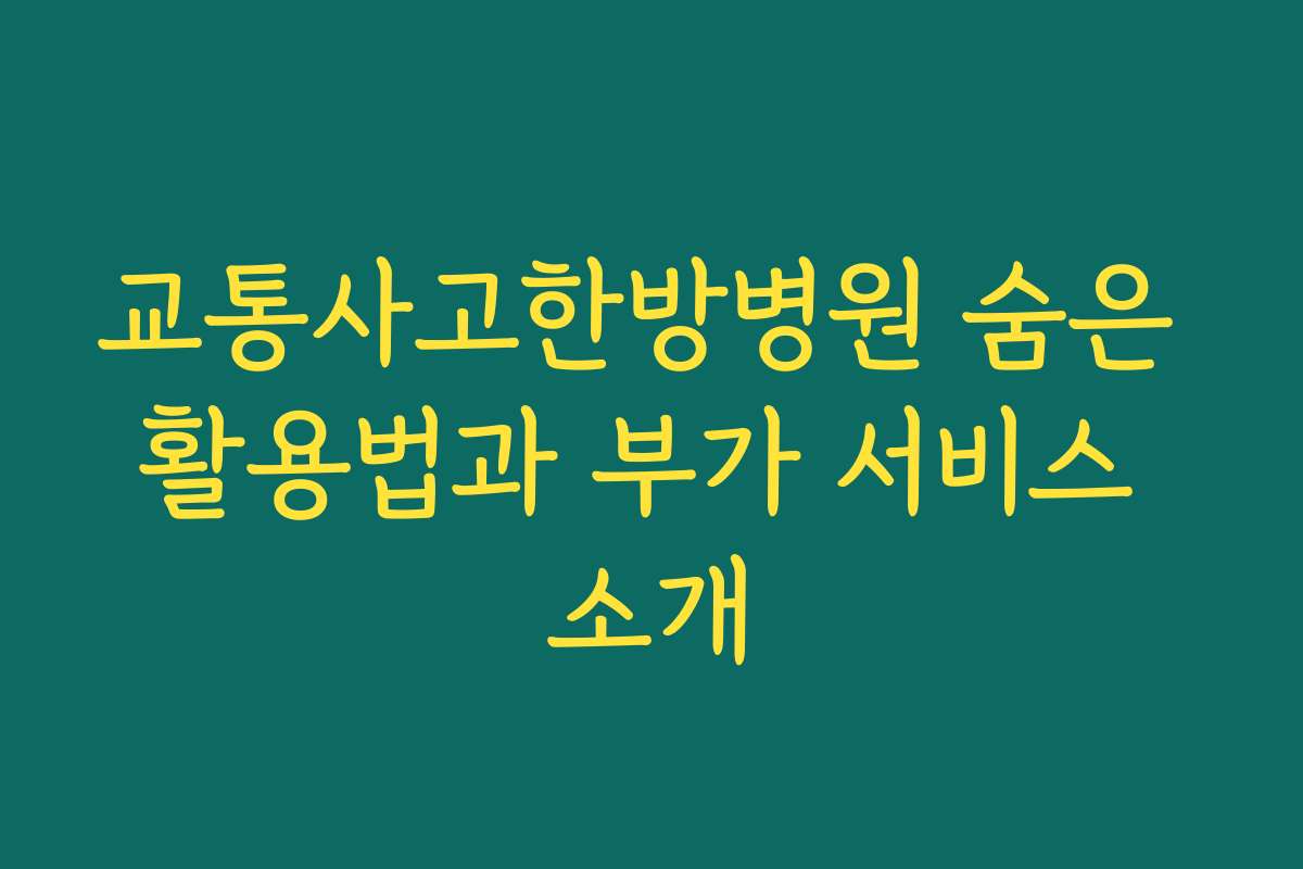 교통사고한방병원 숨은 활용법과 부가 서비스 소개