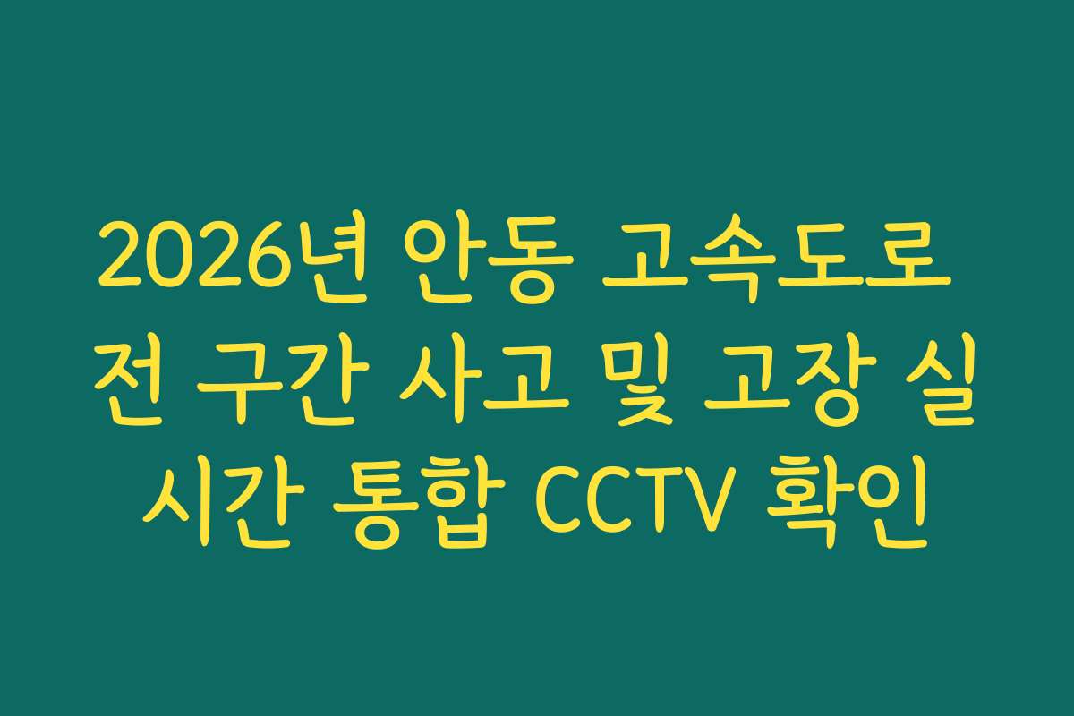 2026년 안동 고속도로 전 구간 사고 및 고장 실시간 통합 CCTV 확인