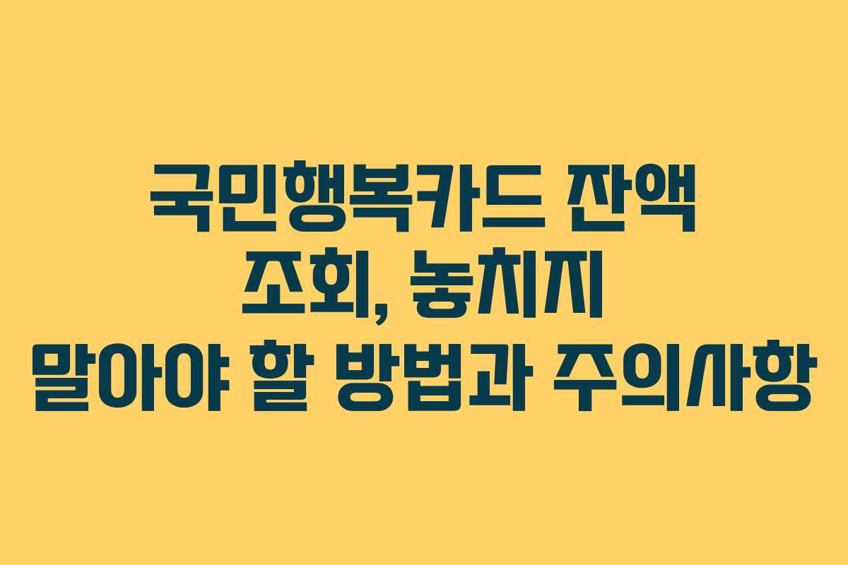 국민행복카드 잔액 조회, 놓치지 말아야 할 방법과 주의사항