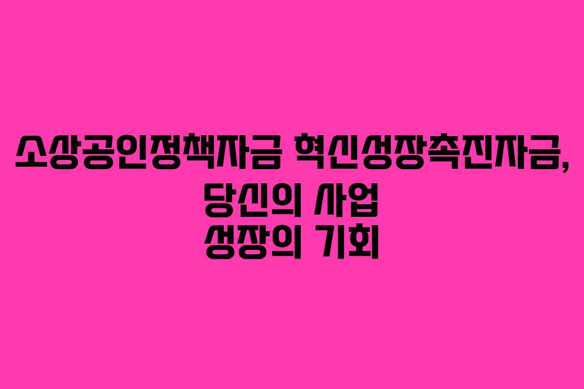소상공인정책자금 혁신성장촉진자금, 당신의 사업 성장의 기회
