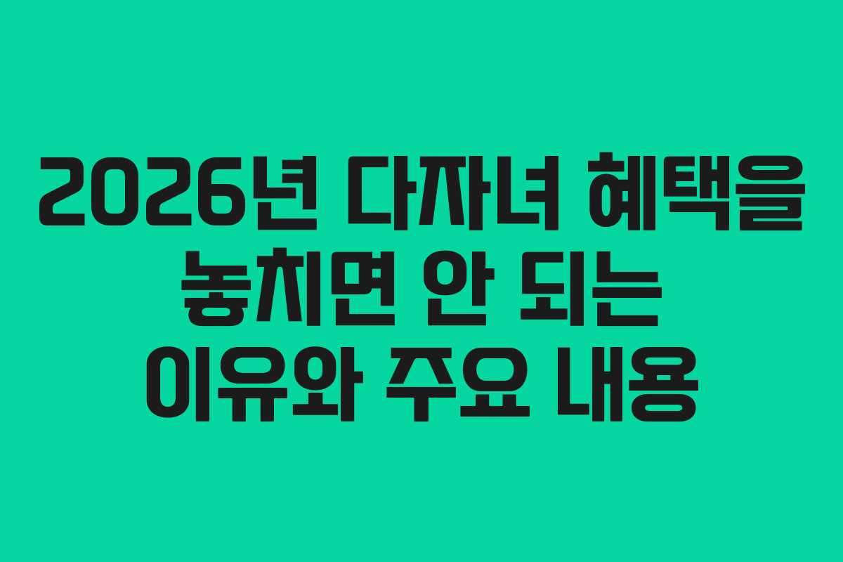 2026년 다자녀 혜택을 놓치면 안 되는 이유와 주요 내용