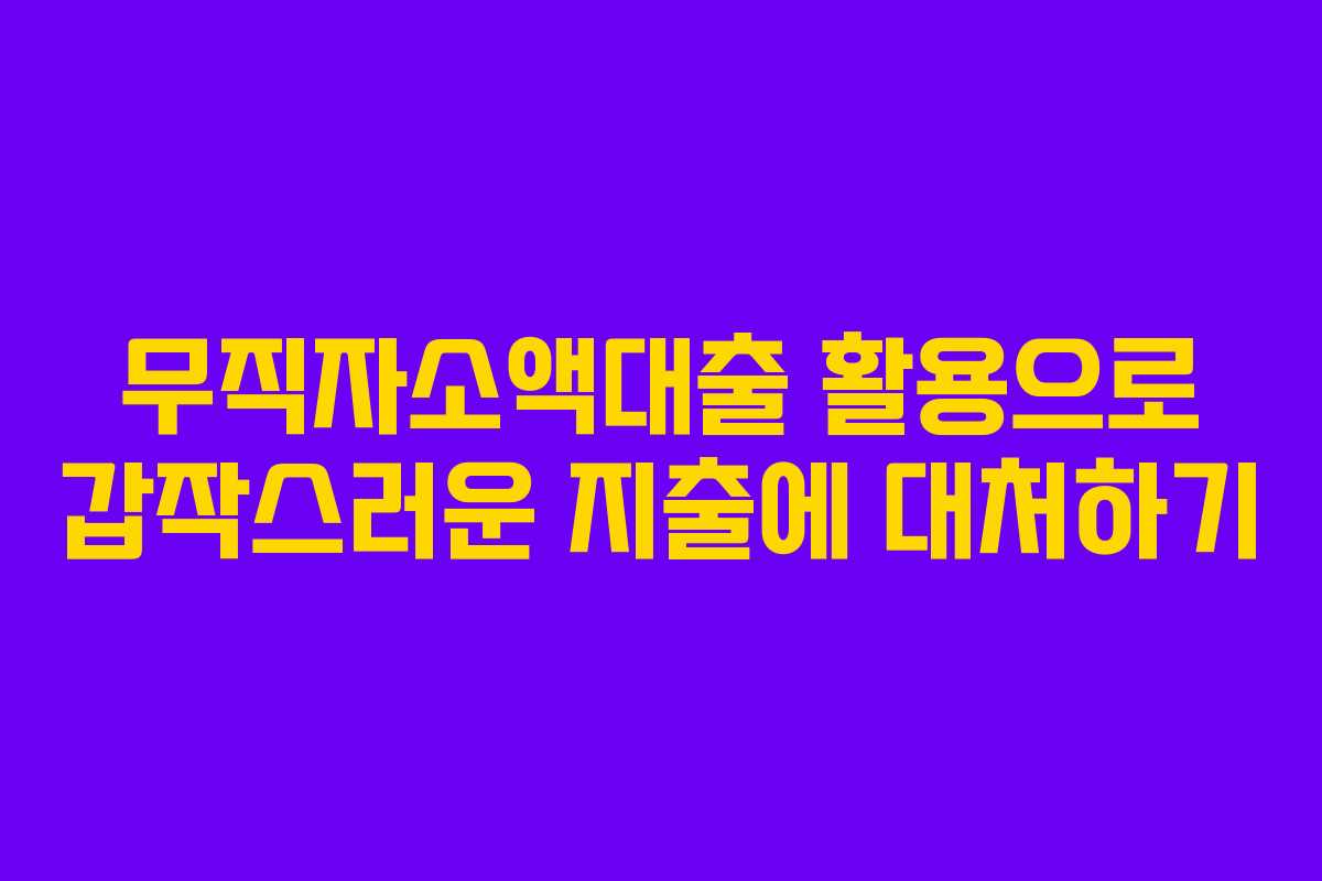 무직자소액대출 활용으로 갑작스러운 지출에 대처하기