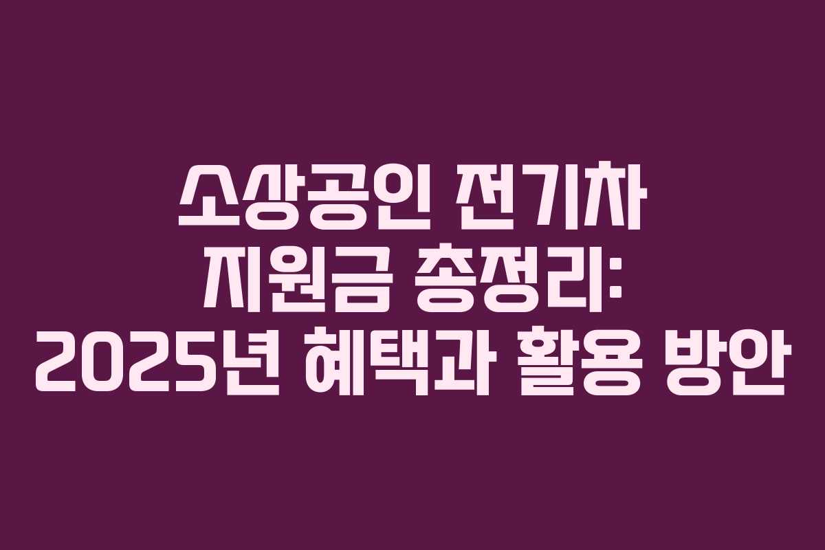 소상공인 전기차 지원금 총정리: 2025년 혜택과 활용 방안