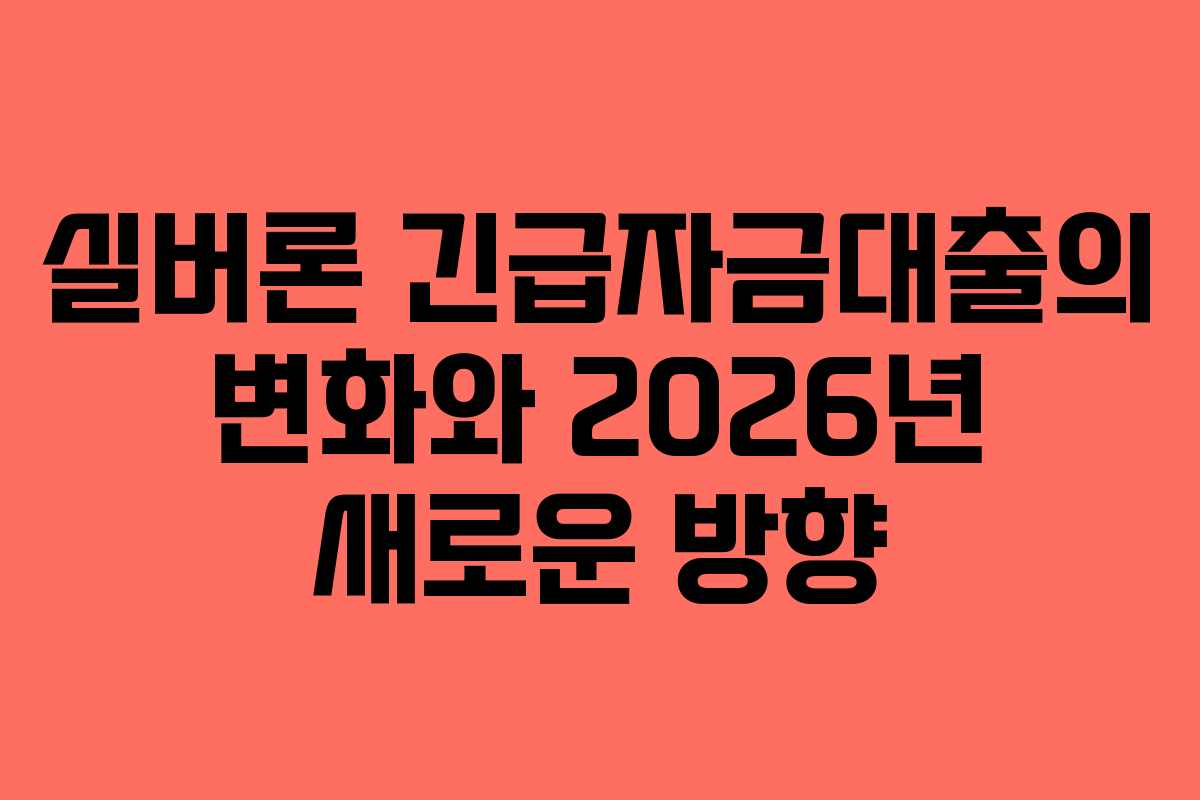 실버론 긴급자금대출의 변화와 2026년 새로운 방향