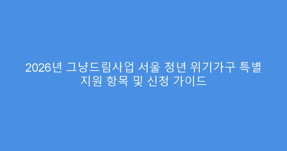 2026년 그냥드림사업 서울 청년 위기가구 특별 지원 항목 및 신청 가이드