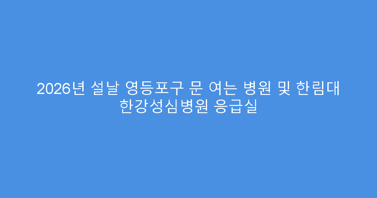 2026년 설날 영등포구 문 여는 병원 및 한림대 한강성심병원 응급실
