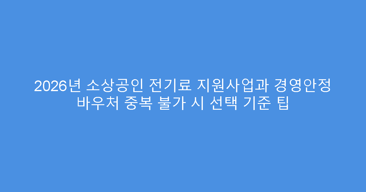 2026년 소상공인 전기료 지원사업과 경영안정 바우처 중복 불가 시 선택 기준 팁