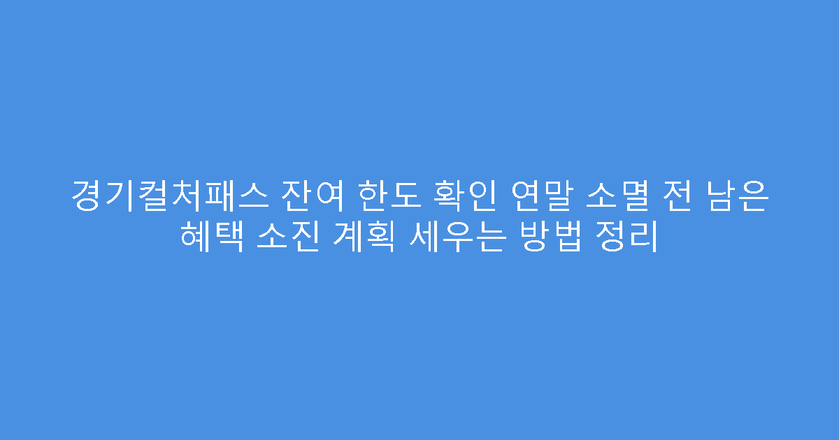 경기컬처패스 잔여 한도 확인 연말 소멸 전 남은 혜택 소진 계획 세우는 방법 정리