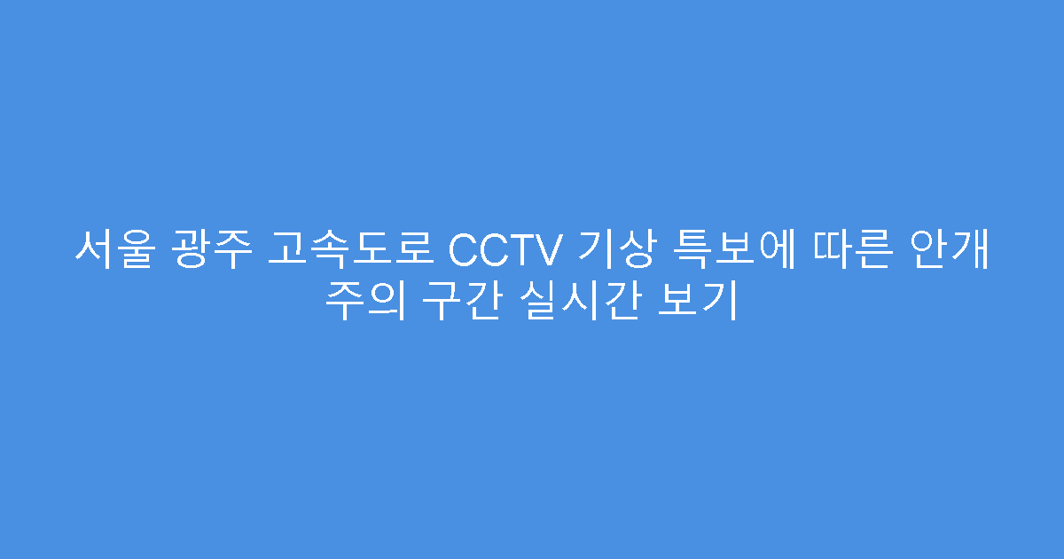 서울 광주 고속도로 CCTV 기상 특보에 따른 안개 주의 구간 실시간 보기