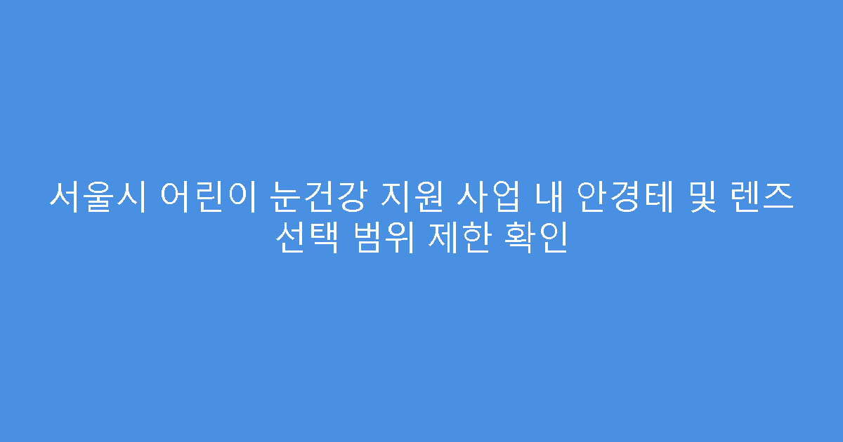 서울시 어린이 눈건강 지원 사업 내 안경테 및 렌즈 선택 범위 제한 확인