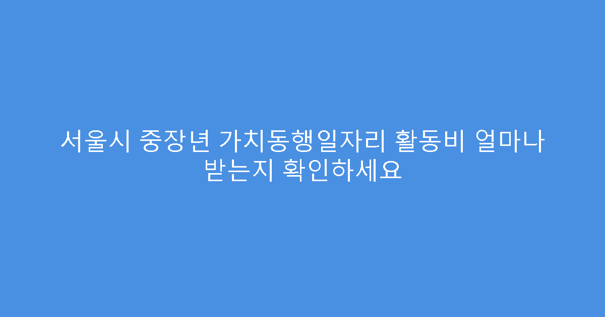 서울시 중장년 가치동행일자리 활동비 얼마나 받는지 확인하세요