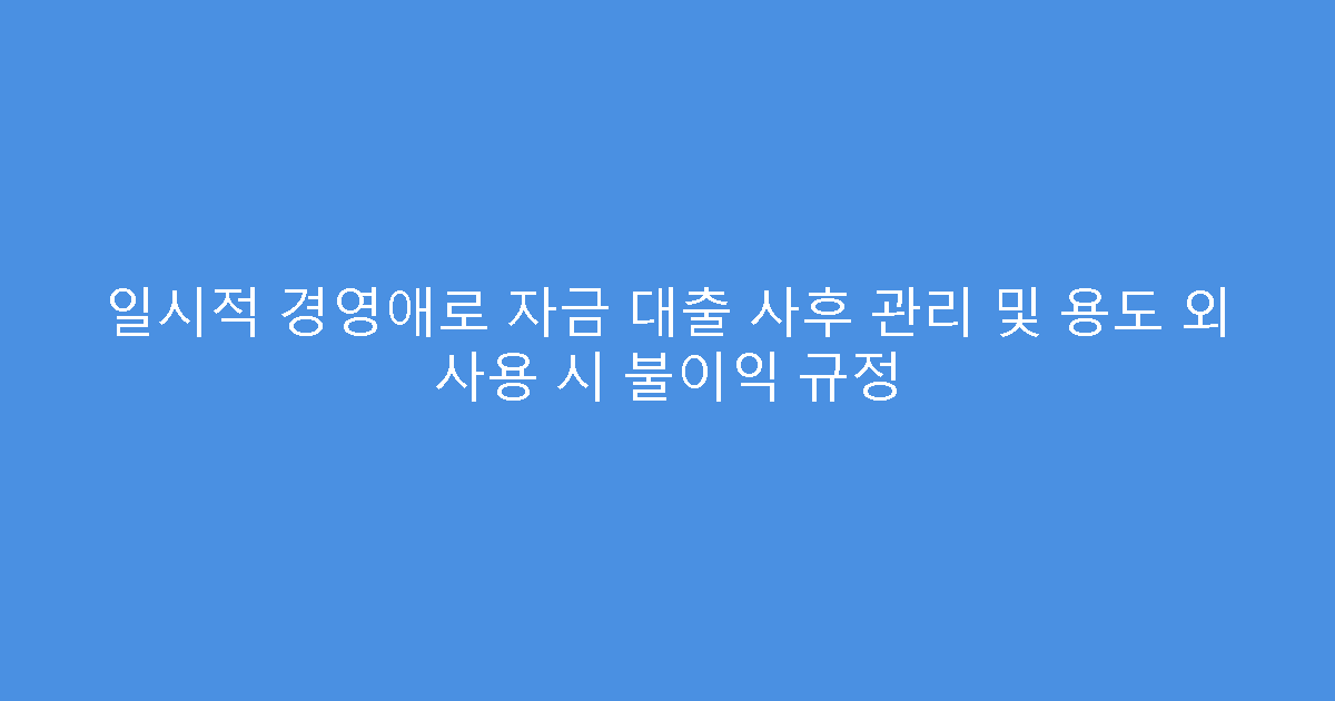 일시적 경영애로 자금 대출 사후 관리 및 용도 외 사용 시 불이익 규정