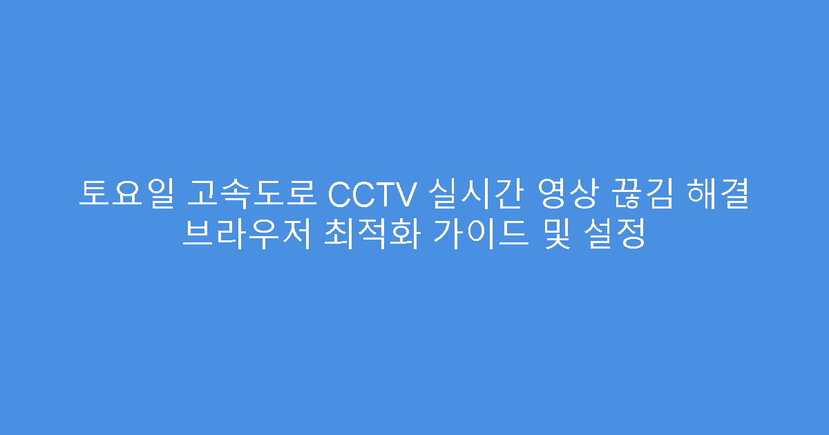 토요일 고속도로 CCTV 실시간 영상 끊김 해결 브라우저 최적화 가이드 및 설정