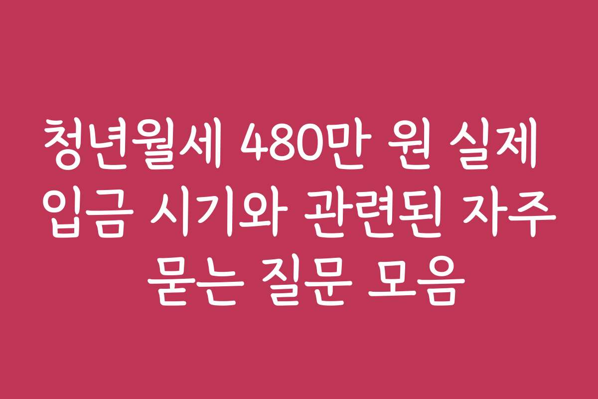 청년월세 480만 원 실제 입금 시기와 관련된 자주 묻는 질문 모음