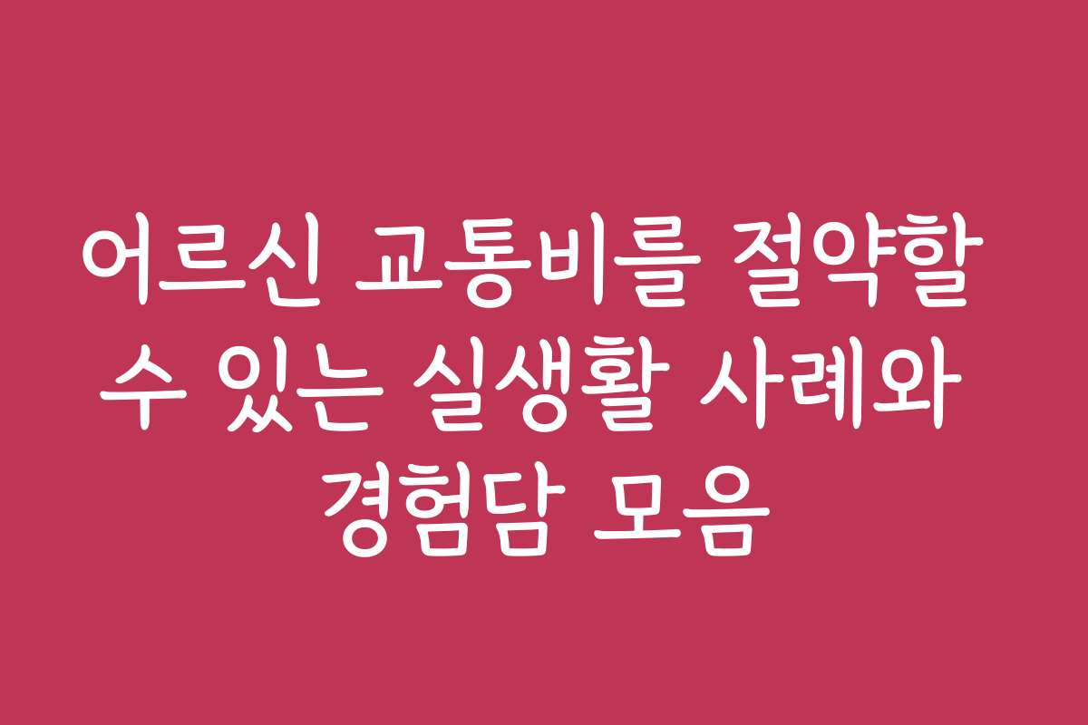 어르신 교통비를 절약할 수 있는 실생활 사례와 경험담 모음