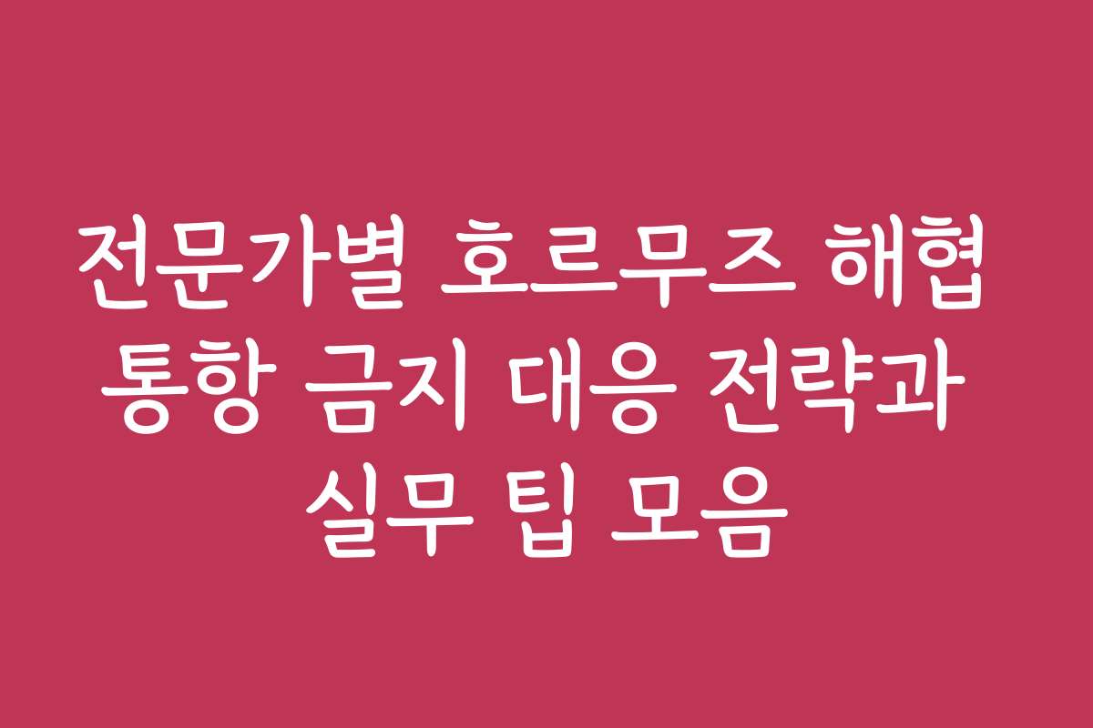 전문가별 호르무즈 해협 통항 금지 대응 전략과 실무 팁 모음