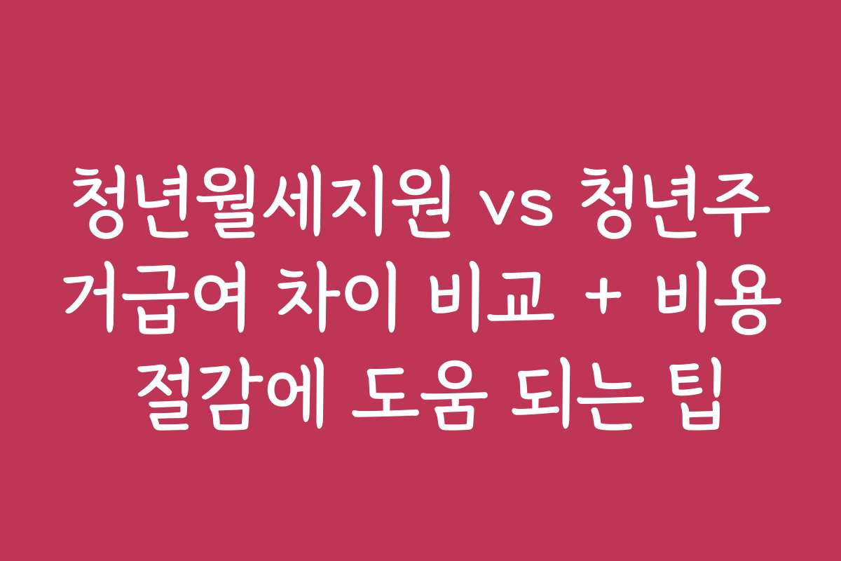 청년월세지원 vs 청년주거급여 차이 비교 + 비용 절감에 도움 되는 팁