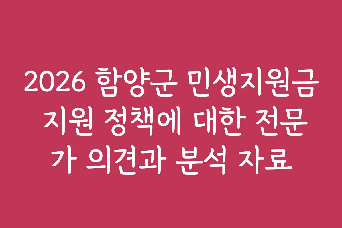 2026 함양군 민생지원금 지원 정책에 대한 전문가 의견과 분석 자료