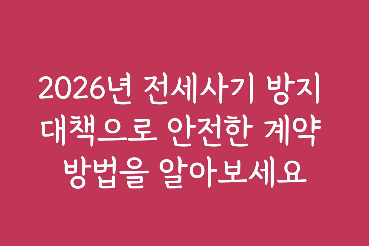 2026년 전세사기 방지 대책으로 안전한 계약 방법을 알아보세요